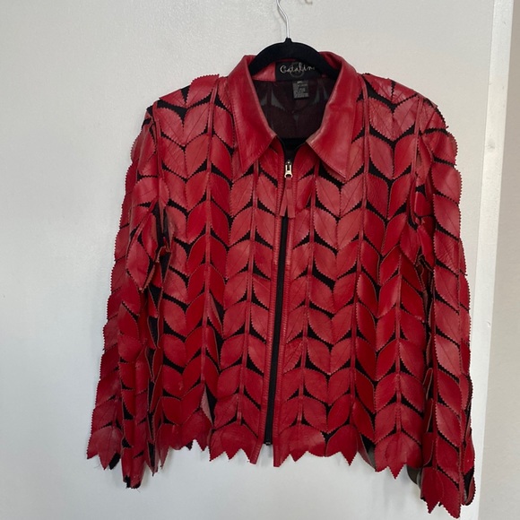 Woman’s Catalina Red Leather Leaf Jacket Size 2X